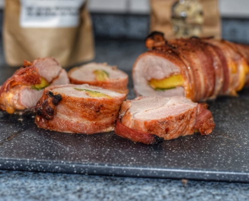 Sommer - Schweinefilet gefüllt mit Nektarine, Minze, Oregano in Baconmantel 27