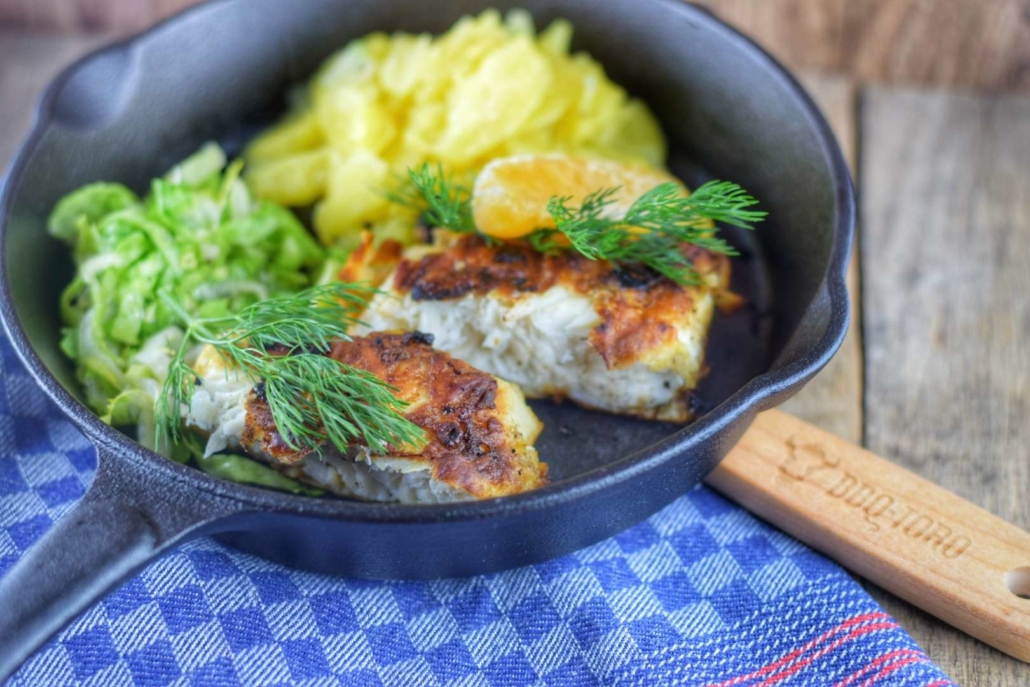 Norwegischer Dorsch mit Senf Zwiebel Kruste - Strindberg Art - BBQ Ömer